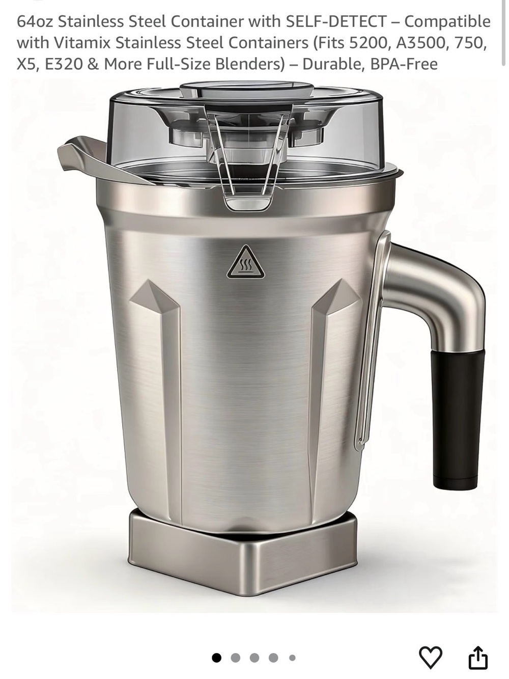 Stainless Steel Blender Pitcher with Black Handle